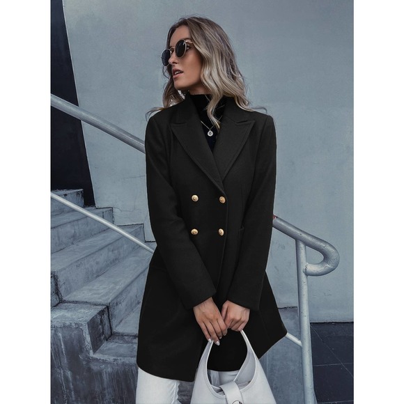 Lapel Collar Double Breasted gold button Overcoat pea coat light blue preppy - Picture 7 of 11